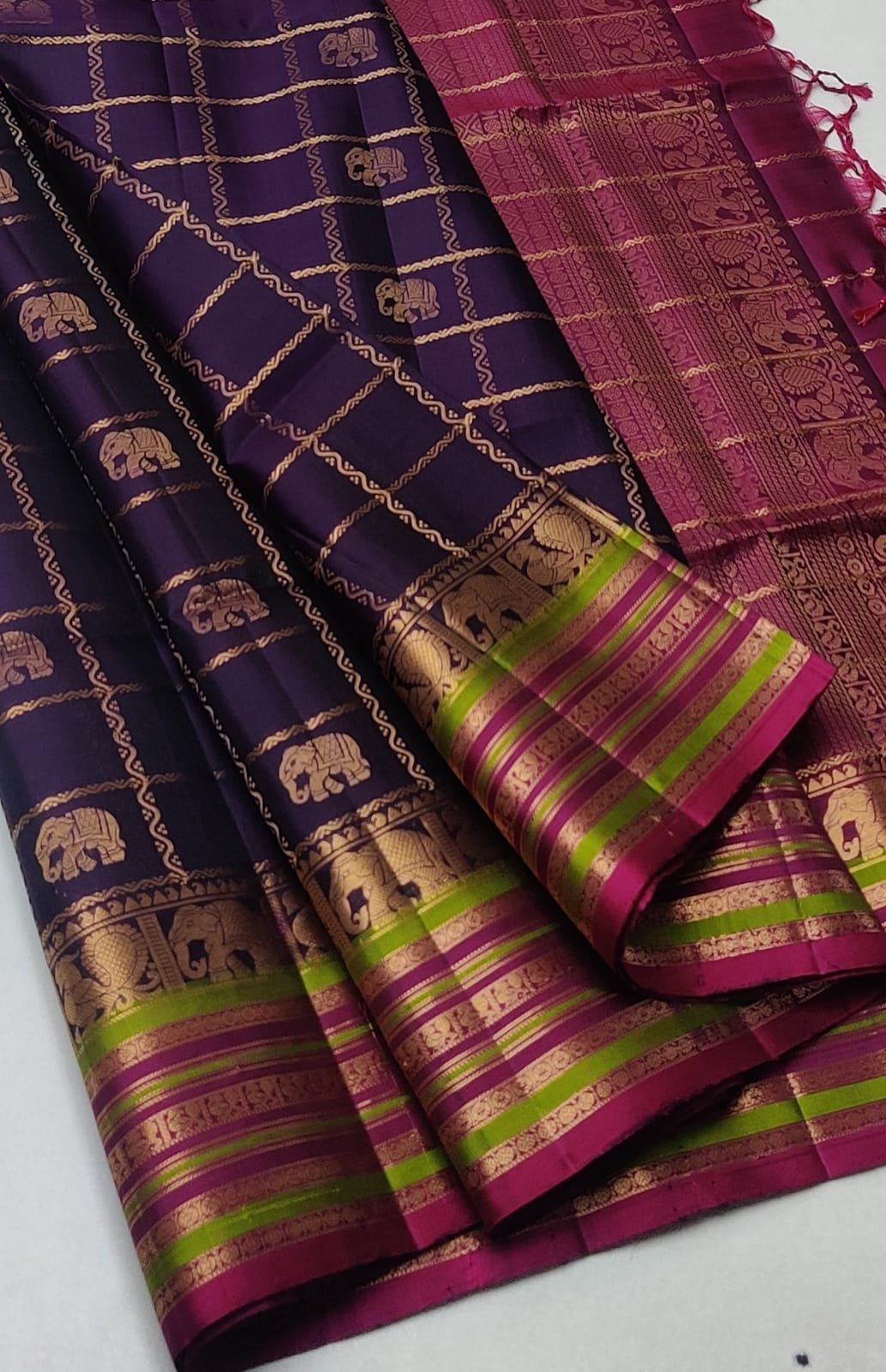 Rich Plum Kanchi Handloom Soft Silk Saree